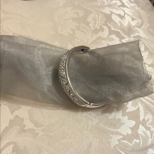 Elegant Silver Bangle with Rhinestones
